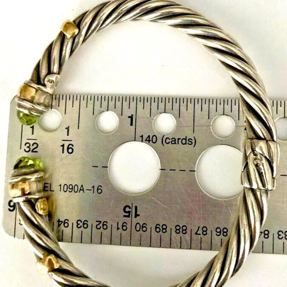 Samuel B. 5mm Sterling Silver 14K Gold Peridot Hinged Cable Cuff - Picture 10 of 11